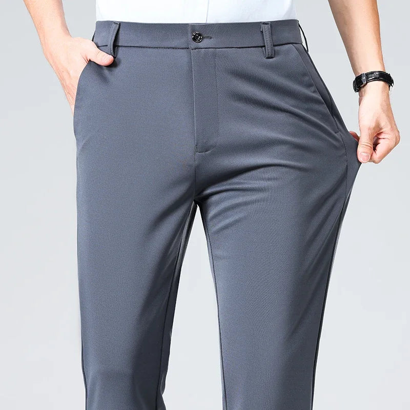 Pantalon Homme Printemps Été Coupe Droite Fin Costume de Ville Habillé Travail Décontracté Business Noir Rouge Vin Pantalon Long