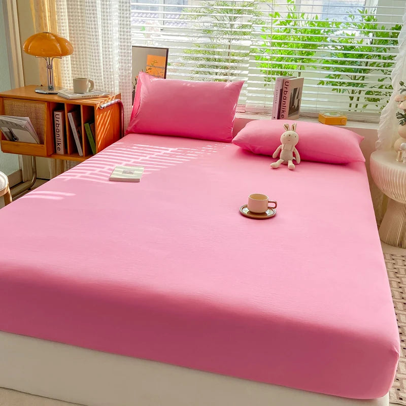 Drap-housse en coton doux avec élastiques, couleur unie, antidérapant, pour lit double, King, Queen, 140/160/200