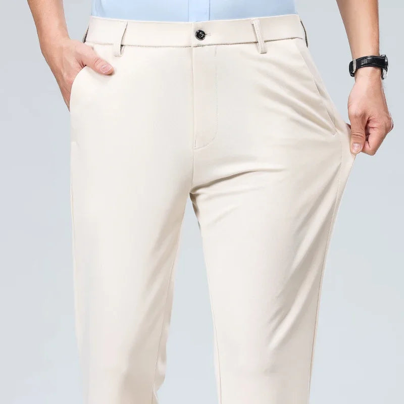 Pantalon Homme Printemps Été Coupe Droite Fin Costume de Ville Habillé Travail Décontracté Business Noir Rouge Vin Pantalon Long