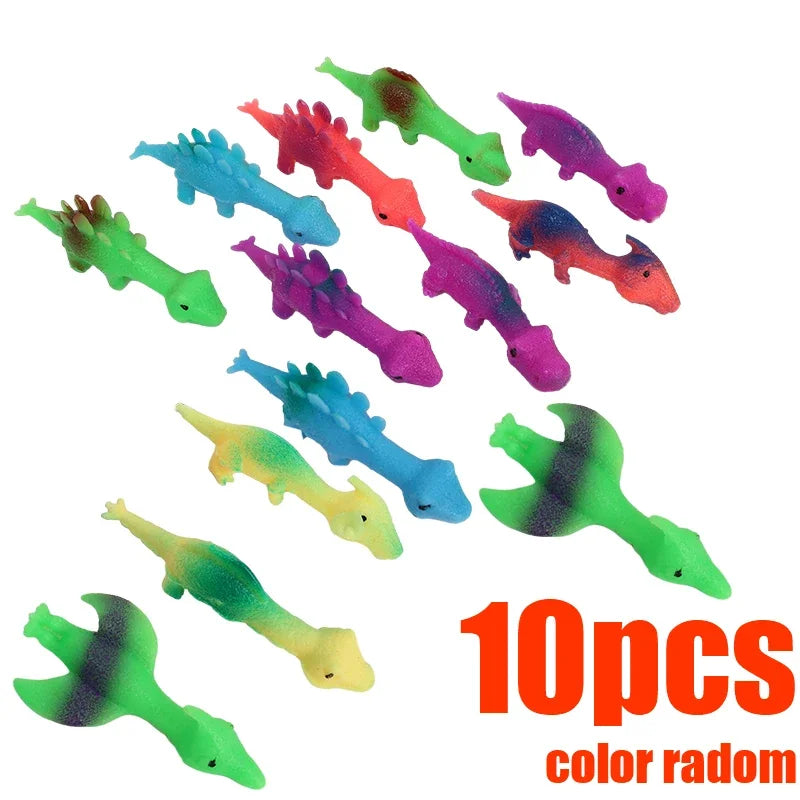 Lot de 10 Lance-Dinosaures Créatifs à Catapulte, Jouets Muraux Adhésifs pour Adultes et Enfants, Jouet Anti-Stress Lance-Dinosaures