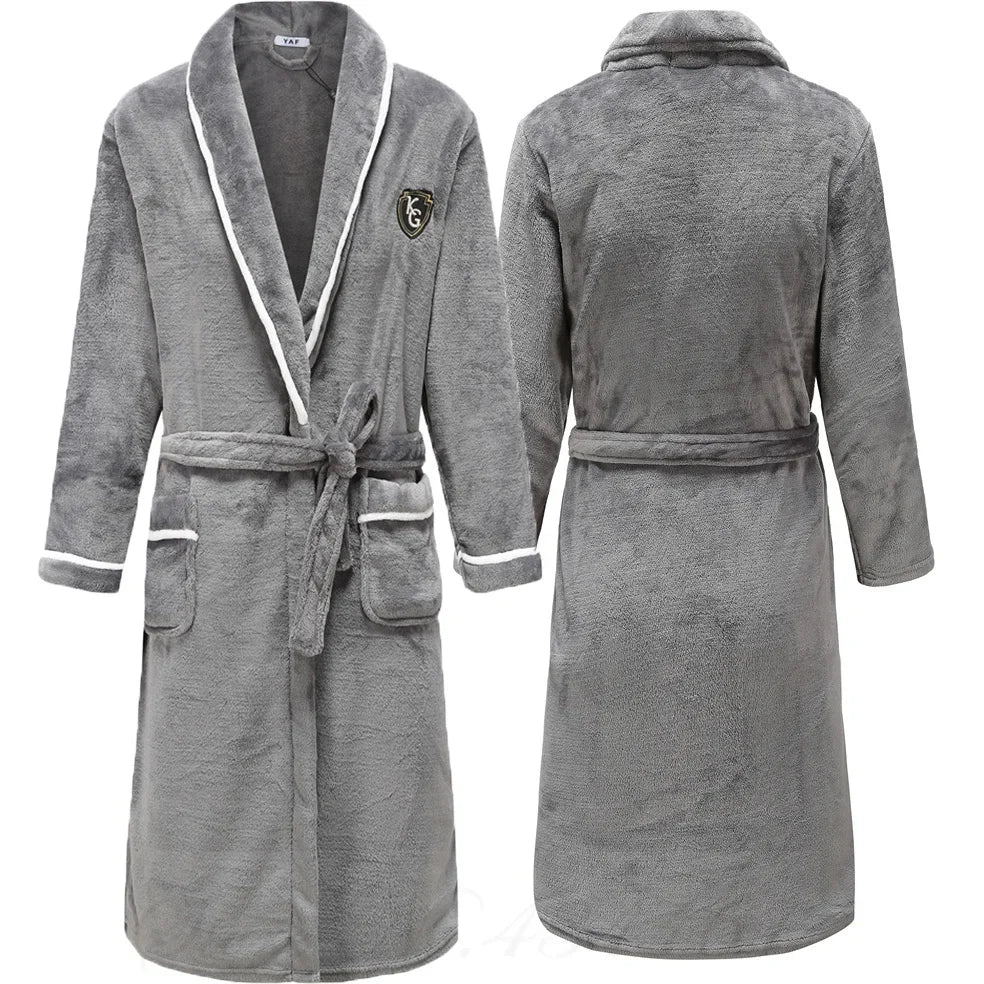 Peignoir Homme Polaire Épais Chaud Coral Fleece Flanelle Vêtement de Nuit Robe de Chambre Lingerie D'intérieur Vêtement D'intérieur Ample Peignoir