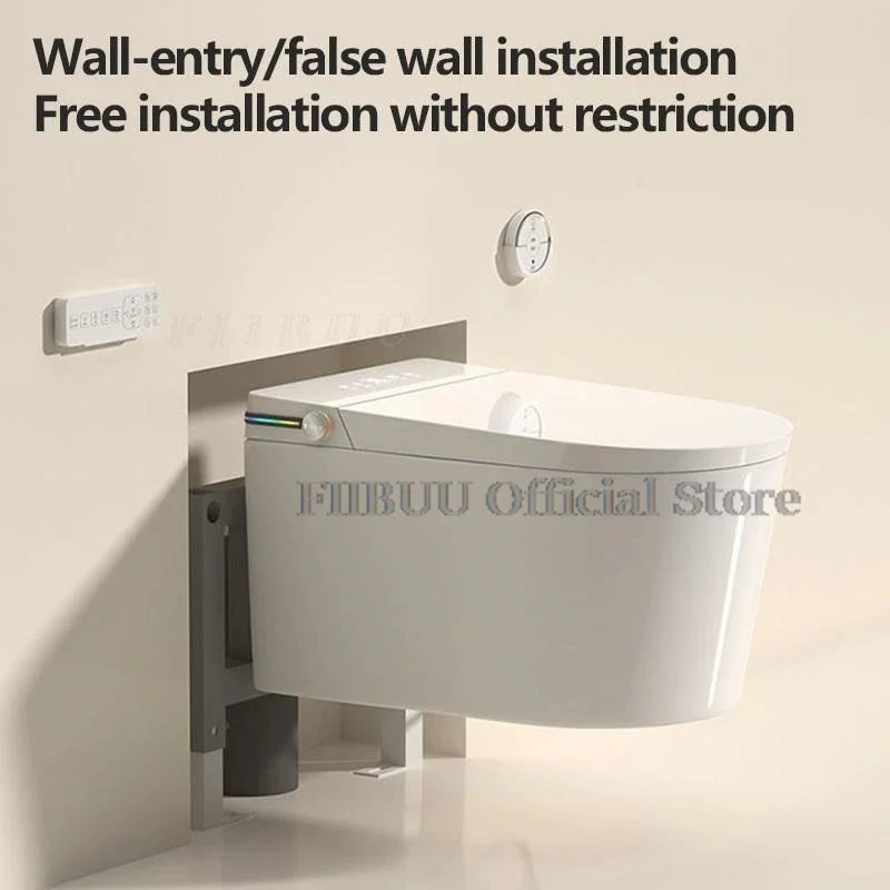 Intelligentes Dusch-WC zur Wandmontage, Smart-WC für das Badezimmer, spülkastenlos, automatisches Öffnen/Schließen, beheizter Sitz, elektrisch, länglich, wandhängend