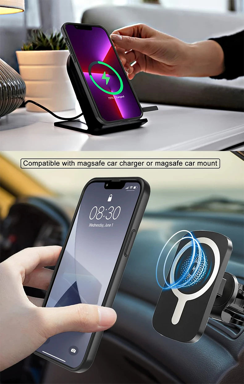 Magnetic Mobile Phone Case with Stand for iPhone 17 16 14 Plus 15 13 Pro Max 12 11 Cases Protective Apple Cover with Kickstand