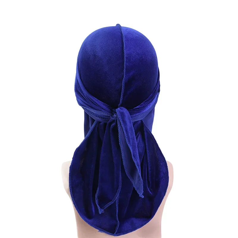 Neue Unisex Samt Durags Bandana Turban Hut Männer Frauen Atmungsaktive Lange Schwanz Piratenhüte Mütze Hip Hop Stirnband