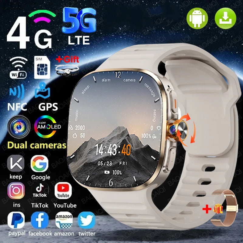 Montre intelligente 5G/4G réseau complet, écran HD 2,4 pouces, appel vidéo, 16 Go+256 Go de RAM, 2100 mAh, Google Play, WIFI, GPS, carte SIM