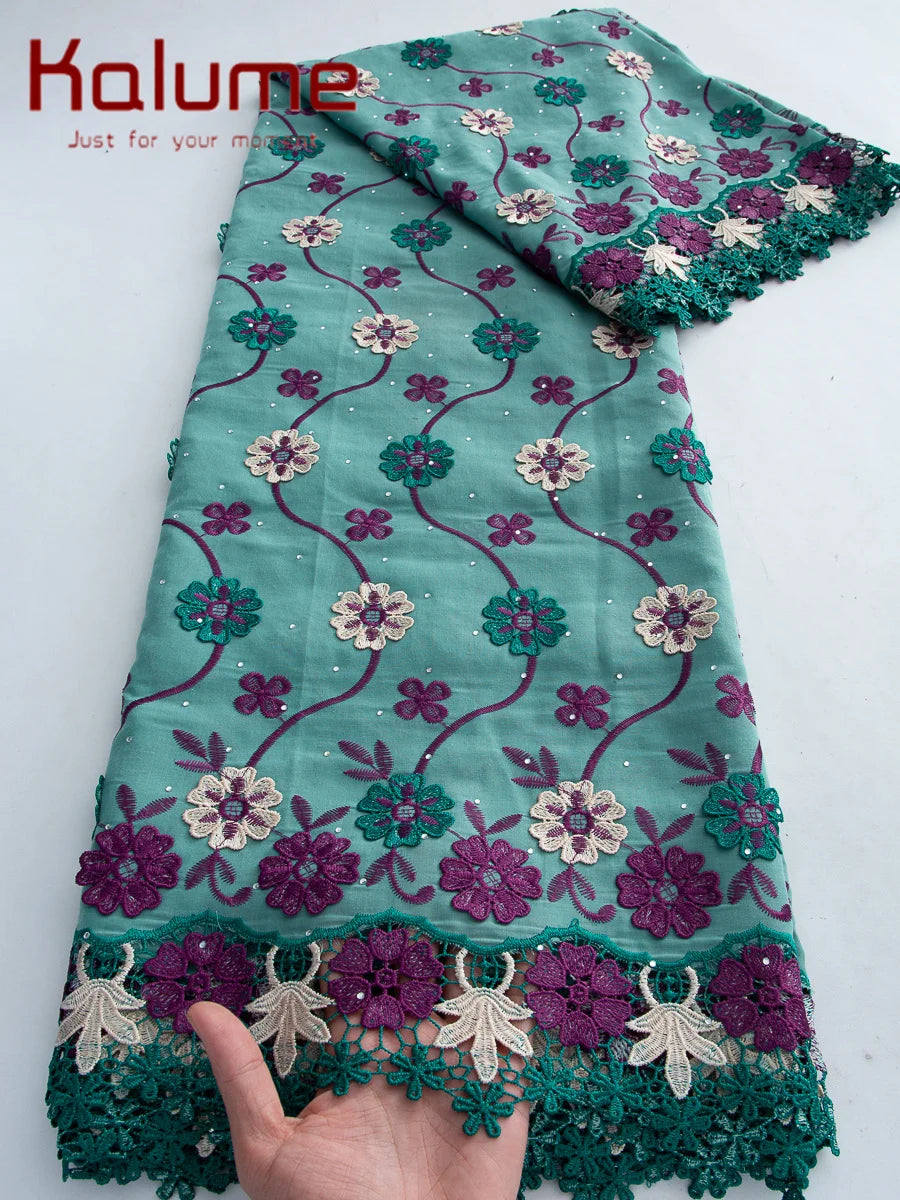 Kalume African 3D Cotton Lace Fabrics 2026 High Quality Swiss Voile Lace Fabric With Stone Nigerian Lace Fabrics For Party Dress