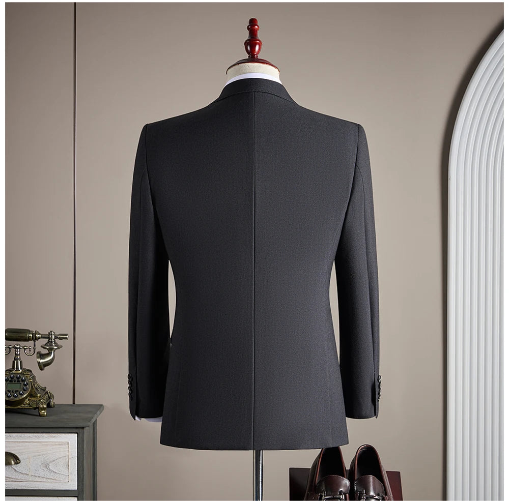Ensemble de costume trois pièces en laine haut de gamme pour homme, élégant et décontracté, de couleur unie, idéal pour banquets et mariages.