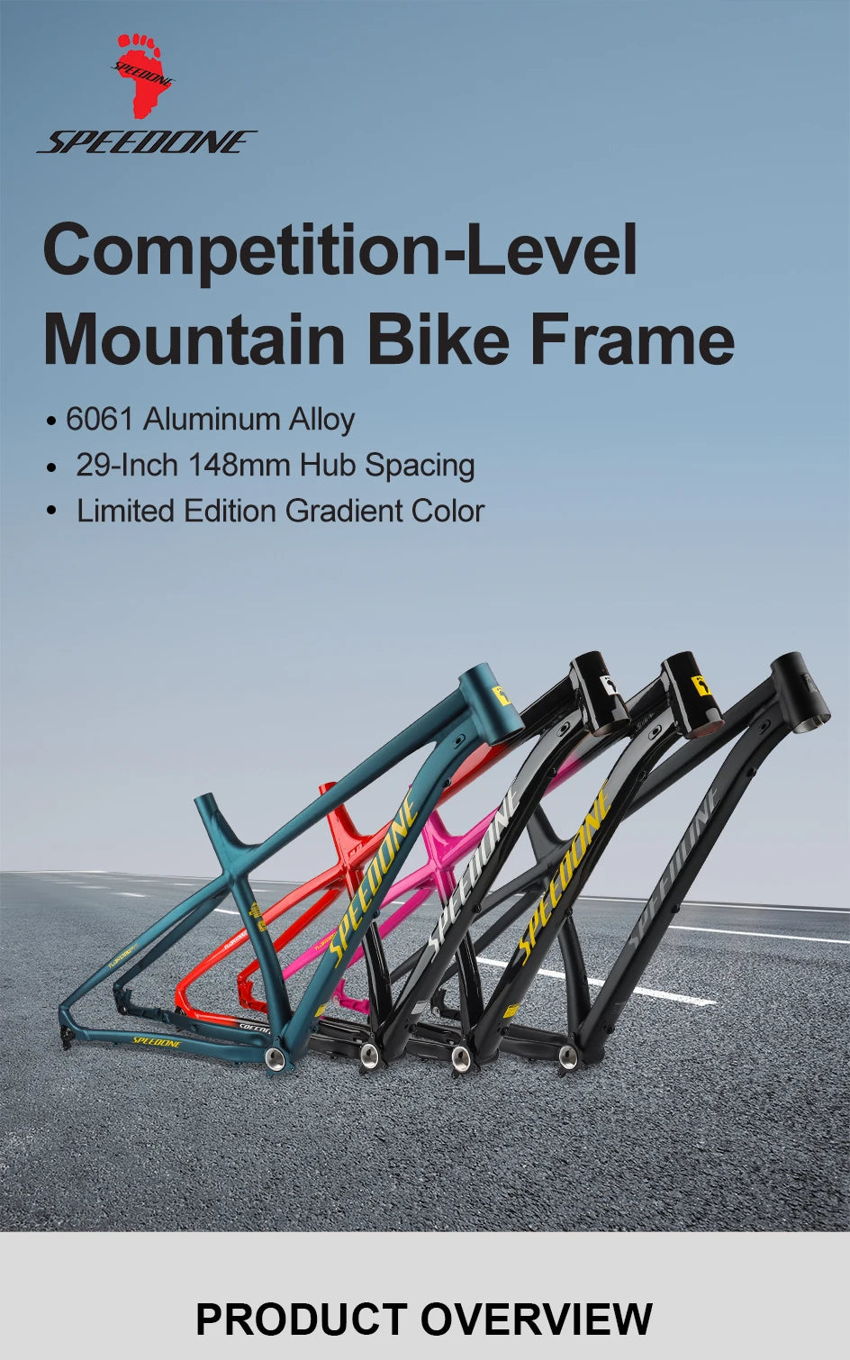 SPEEDONE 29 Fahrradrahmen Boost 148mm Aluminium 29 MTB Rahmen Konisches Steuerrohr für Ausdauerrennen Farbverlauf Mountainbike Rahmen