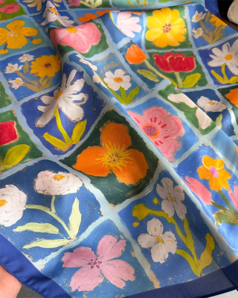 70*70cm Square Silk Scarves Women Hijab Shawls Abaya Women Veil Islamic Turban Femme Head Scarf Foulard Bandana Beach Pareo 2025