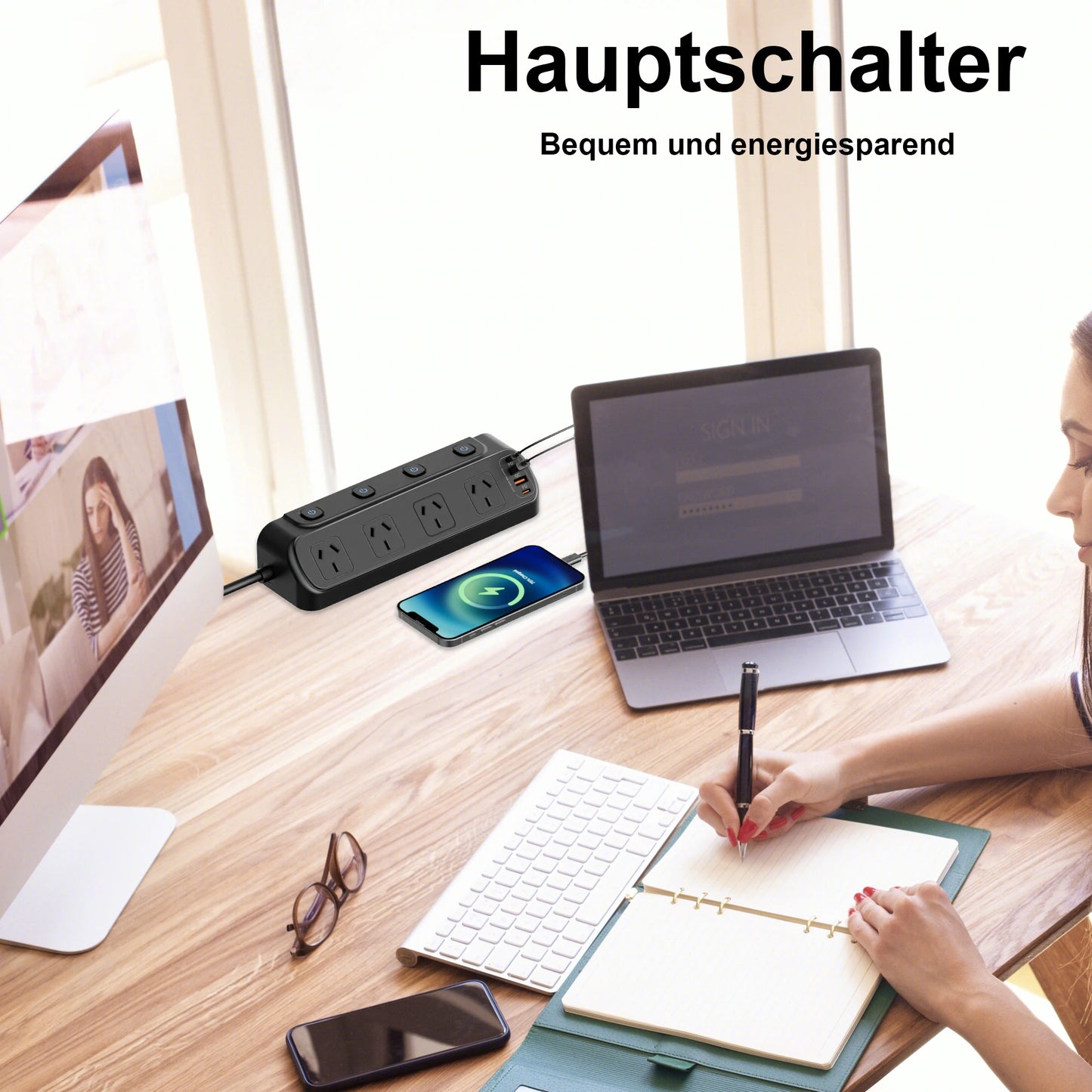 AU Plug Desk Clamp power board with 4 AC outlets 2 USB A and 2 USB C PD20W fast charging, 2m extension cord, multiprise socke