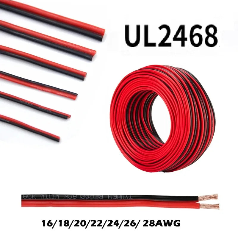 Câble de rallonge 2 conducteurs rouge et noir en PVC 22awg 20awg 18awg Fil domestique en cuivre étamé