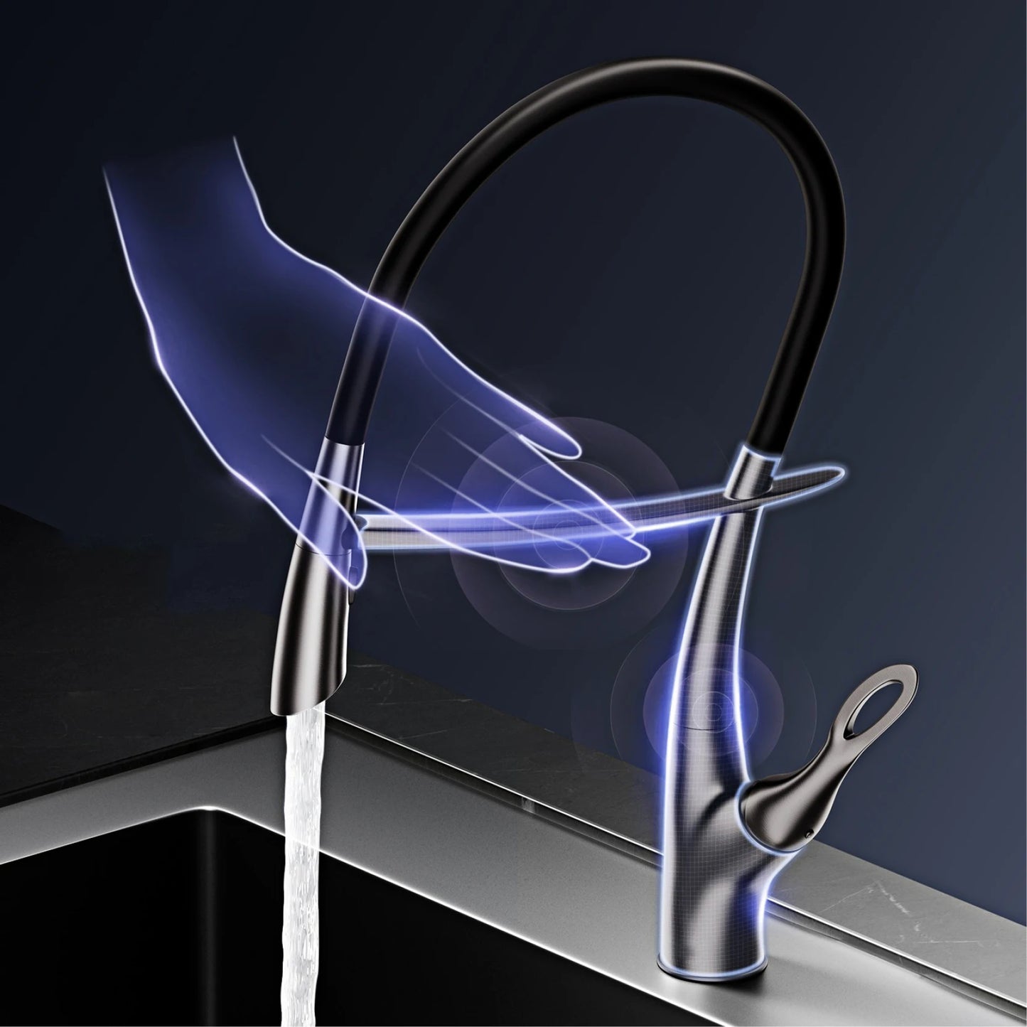Mitigeur de cuisine Gestan en laiton brossé doré avec interrupteur tactile, cartouche céramique monotrou, robinet d'évier eau chaude et froide