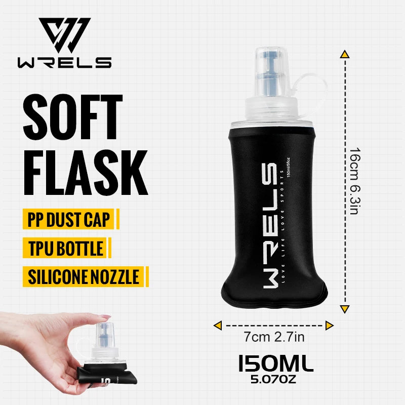 WRELS Trinkflasche TPU Faltbare Soft Flask Outdoor Sport Wasserbeutel Faltbare Trinkflasche 500ml für Laufen Camping BPA-frei