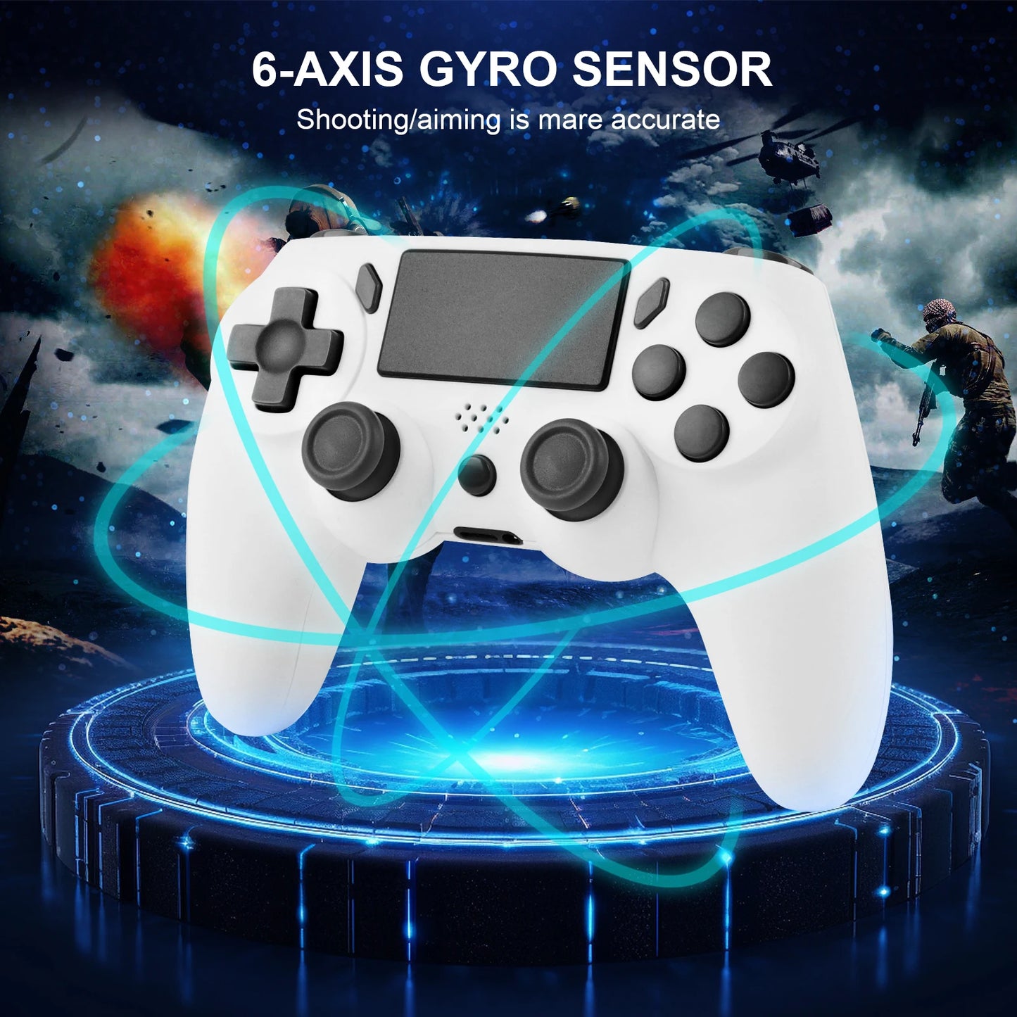 GAMINJA Kabelloses Gamepad mit 6-Achsen-Gyroskop, PC-Joystick, Touchpad, Dual-Vibration für PS4, PS3, PC, Multifunktions-Controller