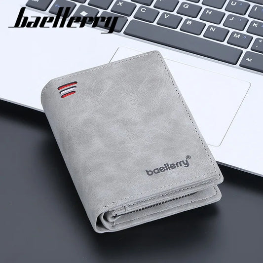 Baellerry Leather Men Wallets Zipper Short Desigh Wallet Hipster Credit Card Holders Inserts Coin Purses Vintage Walltes