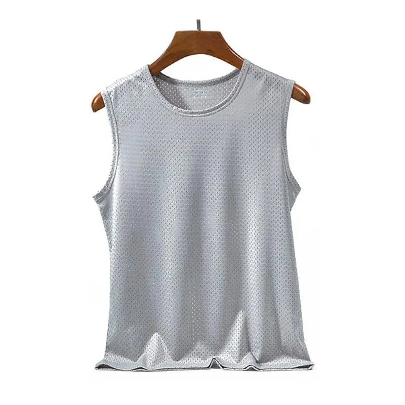 Débardeurs en maille de soie glacée pour hommes, séchage rapide, respirant, gilet, musculation, t-shirt sans manches, t-shirts de sport, débardeurs musculation