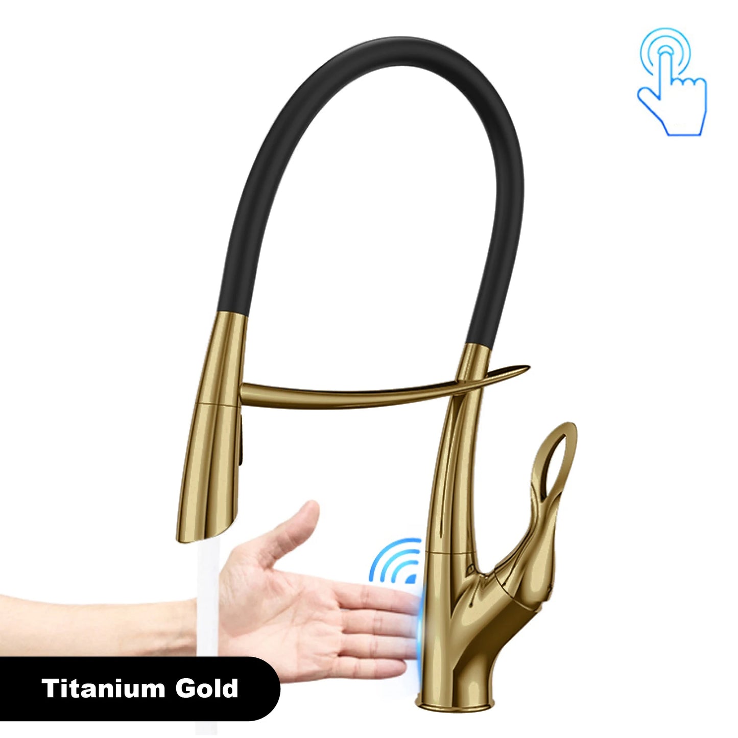 Mitigeur de cuisine Gestan en laiton brossé doré avec interrupteur tactile, cartouche céramique monotrou, robinet d'évier eau chaude et froide