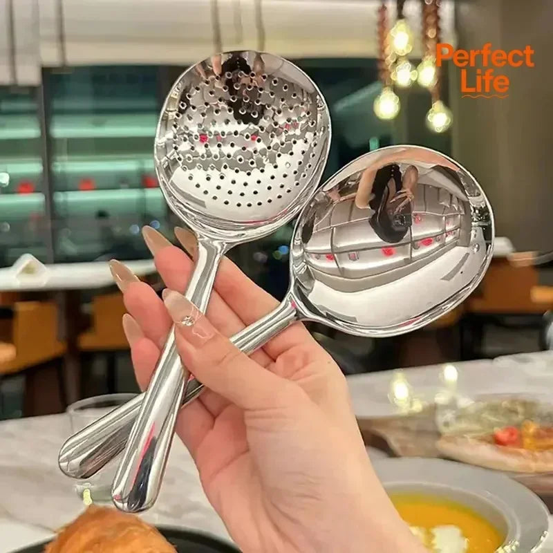 Stainless Steel Soup Ladle Long Handle Slotted Spoon Fruit Food Scoop Kitchen Tablespoon Cooking Utensils For Serving Straining