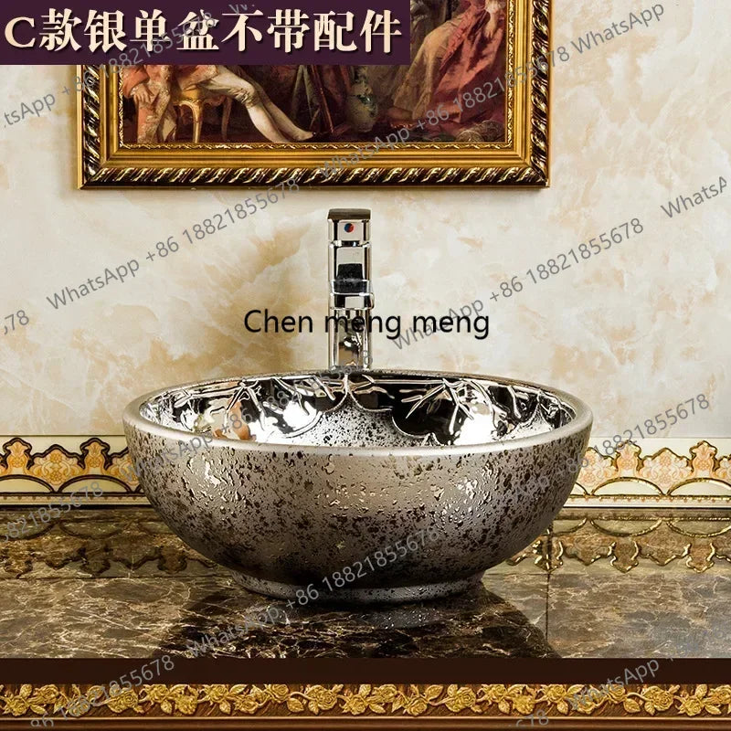 A17 Éviers de Salle de Bain de Luxe Dorés Céramique Maison Lavabo Créatif Toilettes Rondes Au-dessus du Comptoir Simple Salle de Bain Accesoire