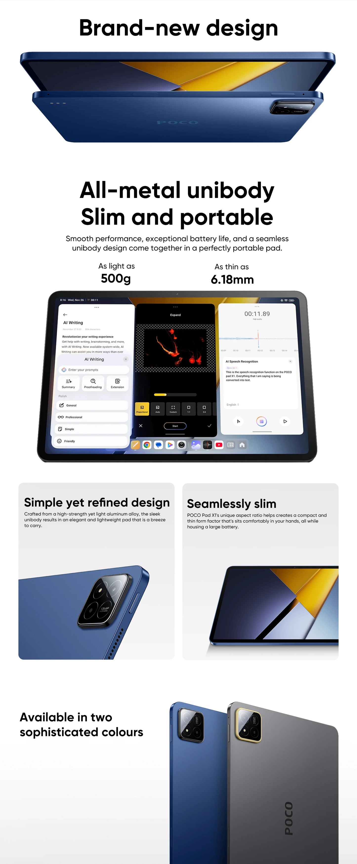 Original POCO Pad X1 Globale Version Tablets Snapdragon 7+ Gen 3 11,2'' 3,2K 144Hz Display 13MP 8850mAh 45W Turbo Charging