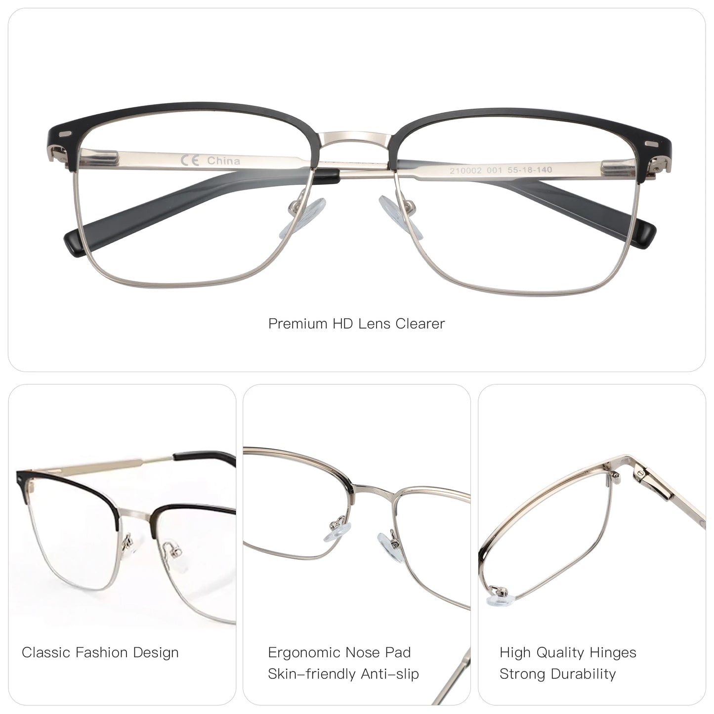 ZENOTTIC Lunettes de vue carrées pour hommes Tendance Myopie Lunettes de vue progressives pour femmes Anti-lumière bleue/Lunettes optiques photochromiques