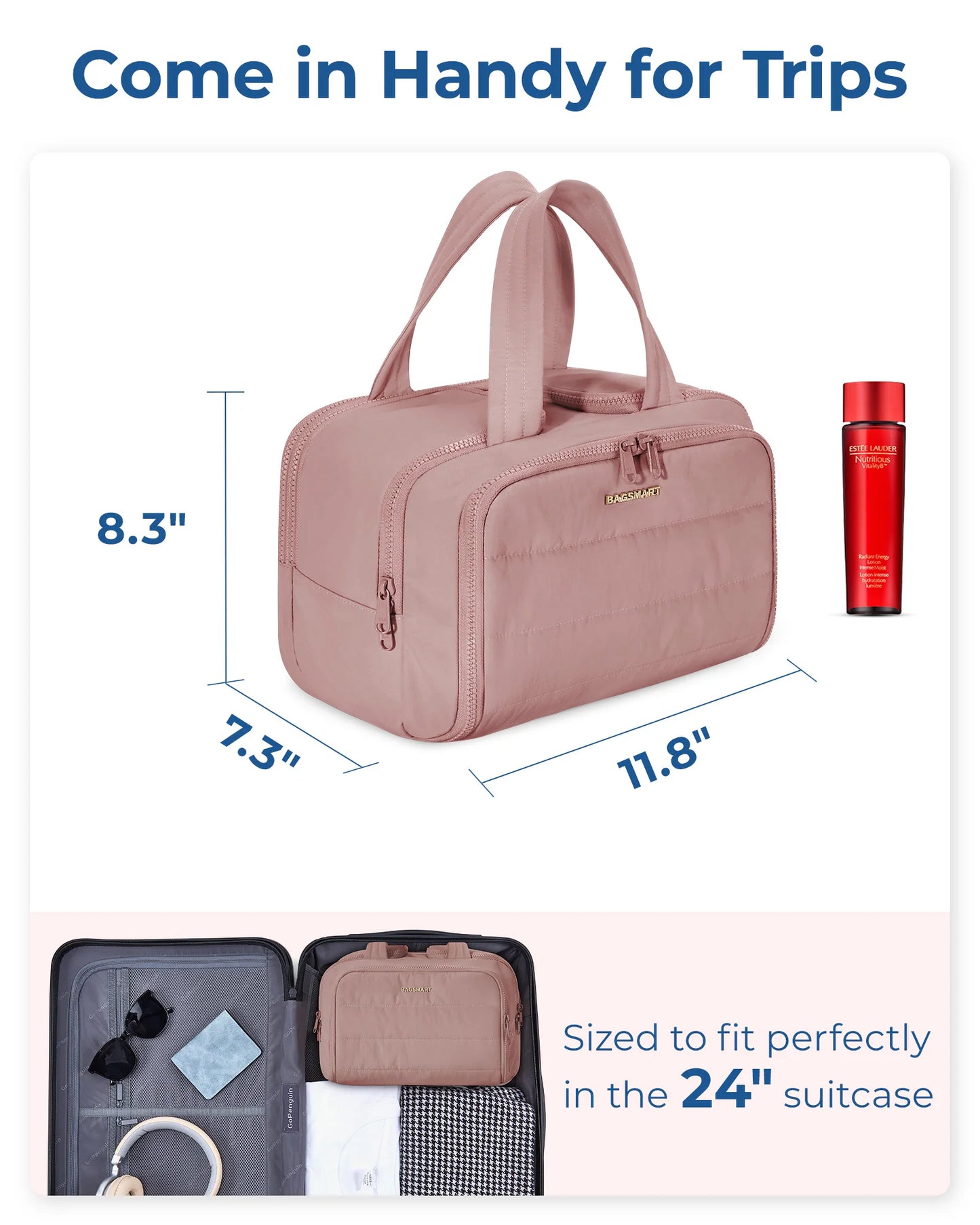 BAGSMART Kulturbeutel mit großer Kapazität, Make-up-Tasche mit Öffnung, tragbare Kosmetiktasche mit Griff für Accessoires und Toilettenartikel
