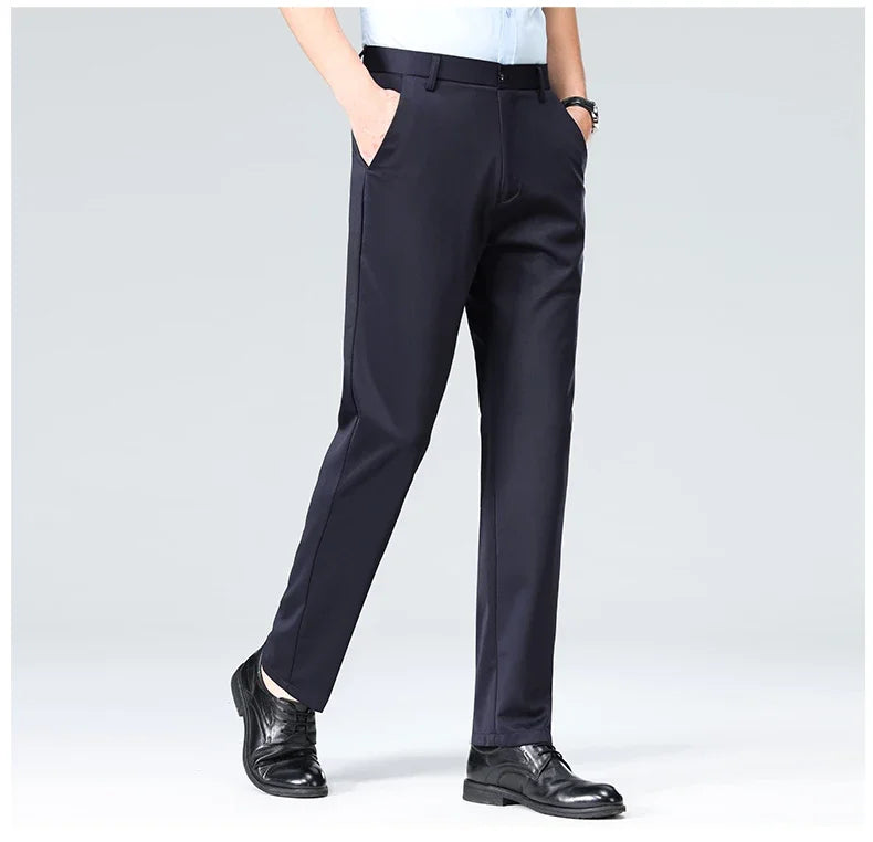 Pantalon Homme Printemps Été Coupe Droite Fin Costume de Ville Habillé Travail Décontracté Business Noir Rouge Vin Pantalon Long