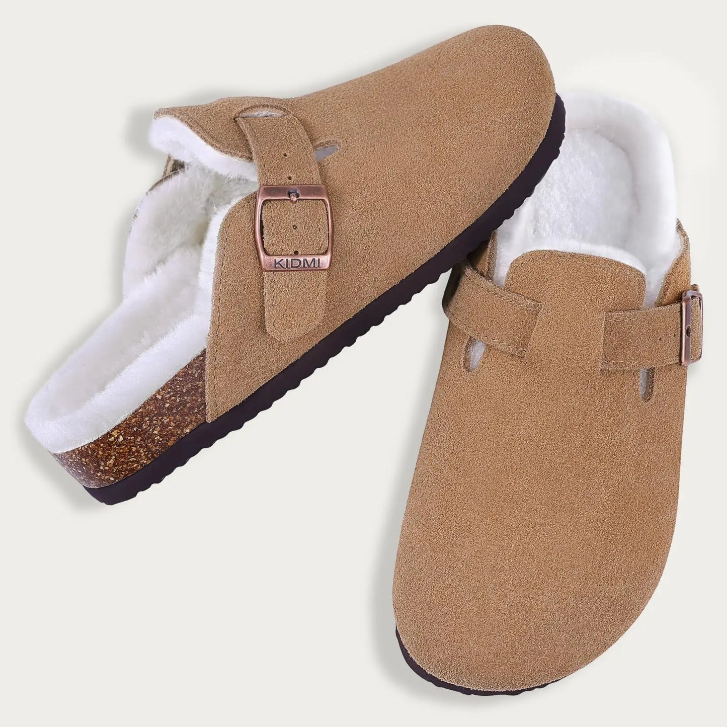 KIDMI Wildleder-Clogs für Damen Herren Pantoletten Korkfußbett Sandalen mit Fußgewölbestütze Modische rutschfeste Outdoor-Strandschuhe Hausschuhe