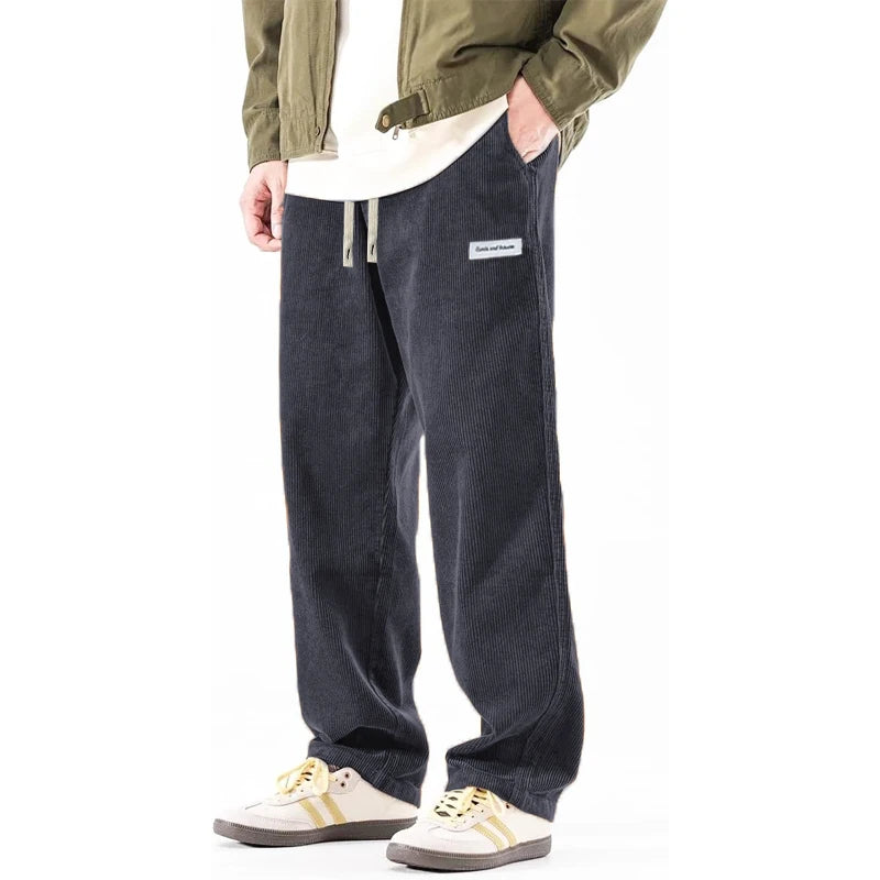 Pantalon ample en velours côtelé pour homme, taille élastique avec cordon de serrage, décontracté, pantalon de sport ample pour l'extérieur, pantalon de travail, respirant, streetwear