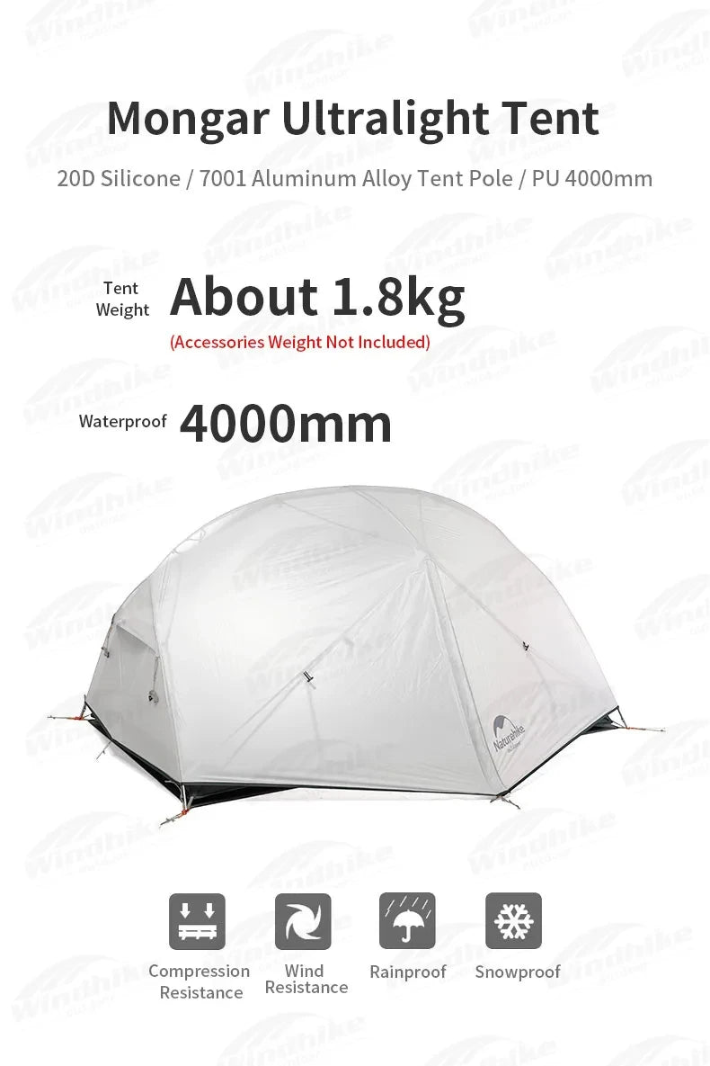 Naturehike Mongar UL BASE PRO 123 People Tent Trekking Backpacking Shelter Tent 20D Nylon Waterproof Ultralight Outdoor Camping