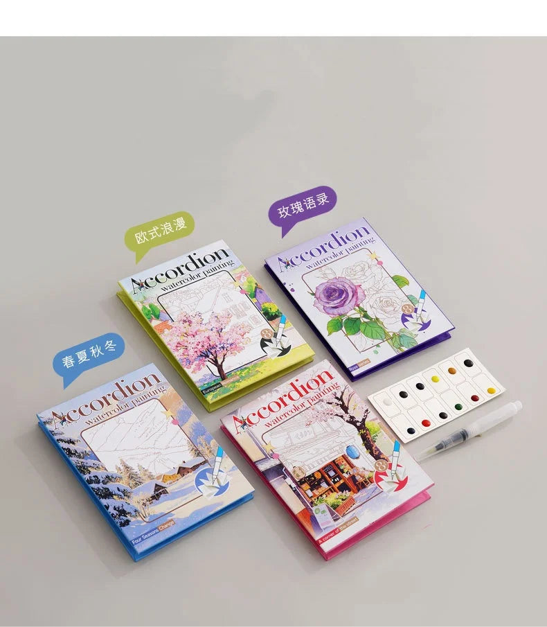Aquarell-Malbuch mit integrierter Palette, Pop-up-Papier und Farben – Geschenk für junge Künstler und Doodle-Liebhaber