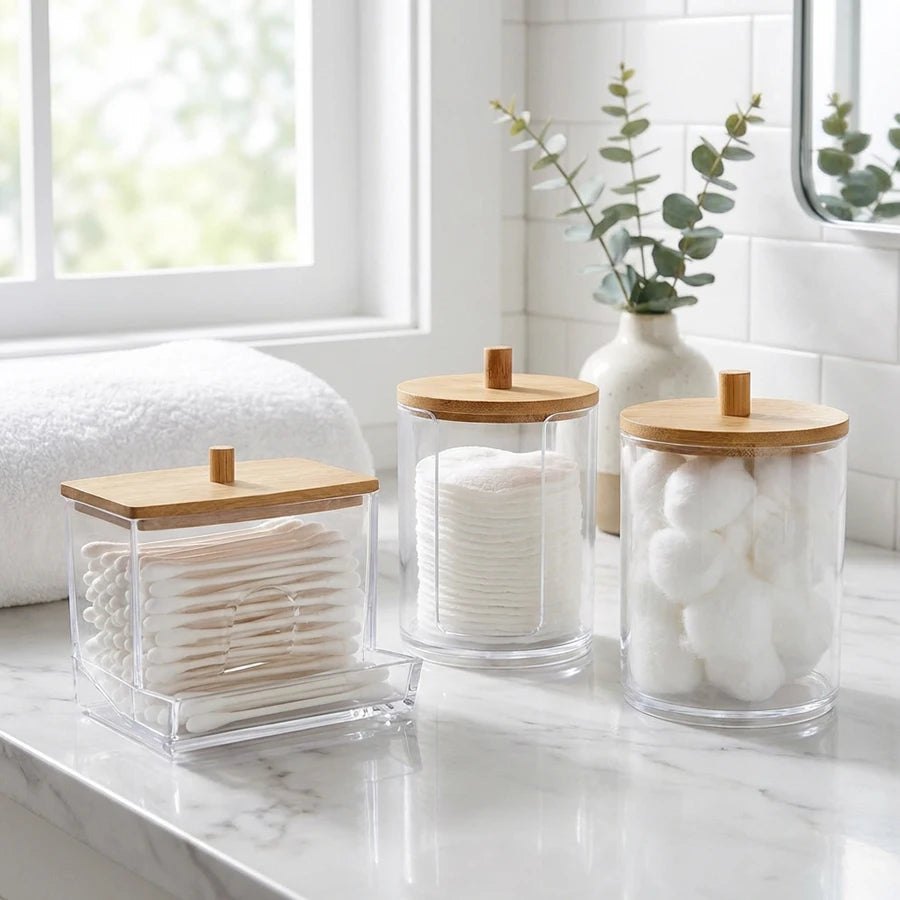 Clear Acrylic Makeup Organizer Cotton Pad Swab Holder Makeup Pads Jar Cosmetic Storage Box  Makeup Storage Home Organization