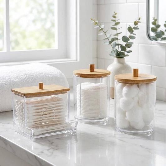 Clear Acrylic Makeup Organizer Cotton Pad Swab Holder Makeup Pads Jar Cosmetic Storage Box  Makeup Storage Home Organization