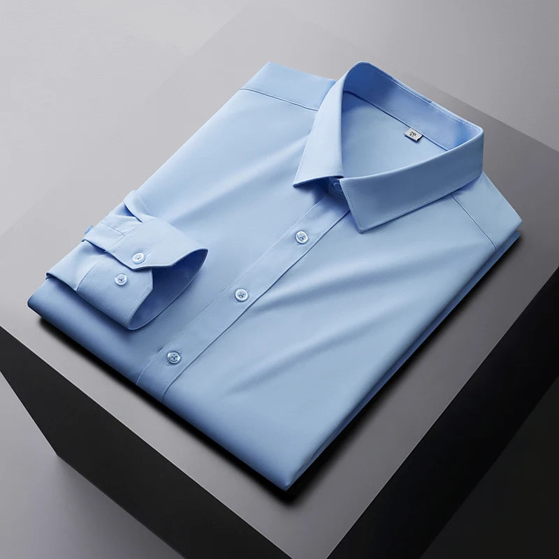 New Men's Business Casual Long Sleeved Solid Color Shirt Wrinkle Resistant Wrinkle Free Comfortable All Season Versatile Top