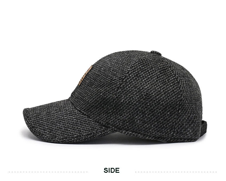 Casquette de baseball en laine tricotée pour l'hiver, cache-oreilles, casquette de baseball pour hommes, chapeaux chauds et épais avec protège-oreilles, casquettes de sport de golf, snapback