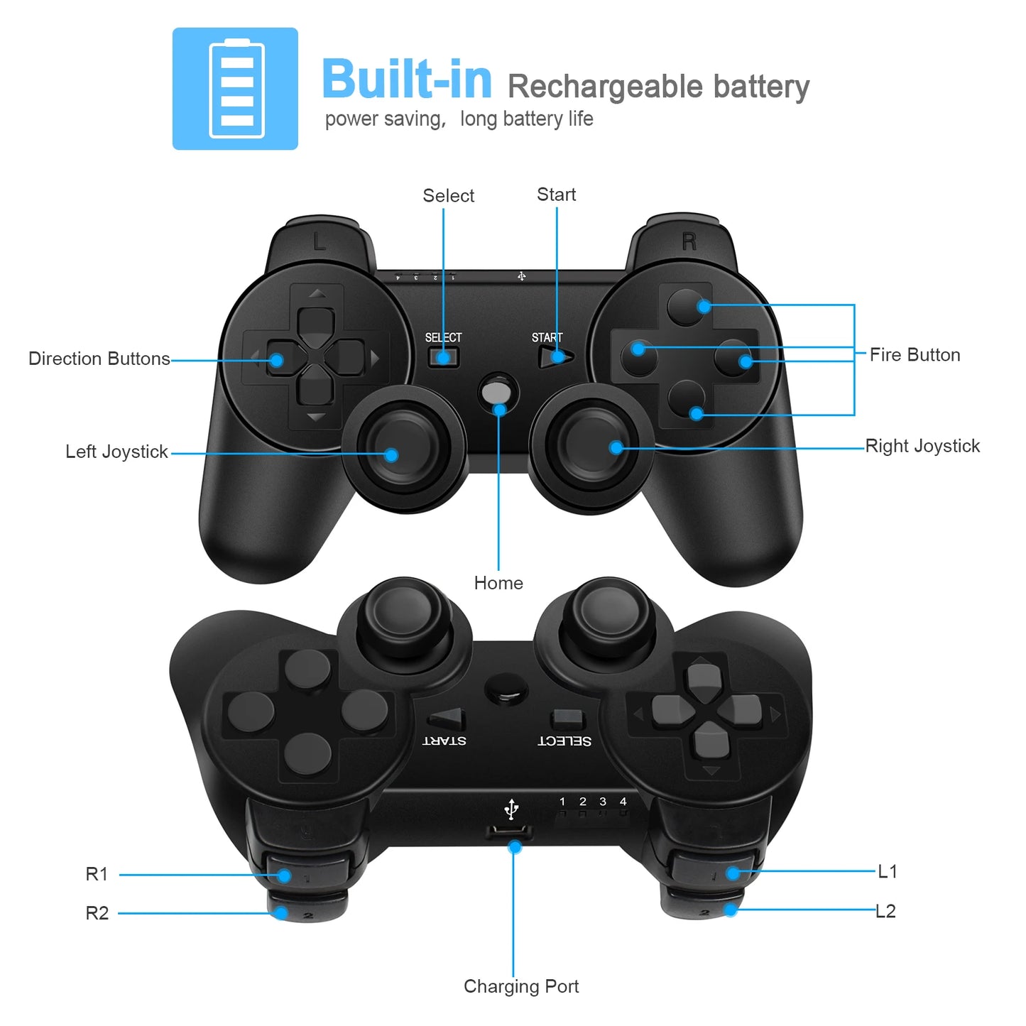 Controller für Playstation 3/PS3/PC/Android Konsolen Drahtloses BT Gamepad 6-Achsen-Gyro Dual-Motor-Vibrationsschock Gaming-Joystick