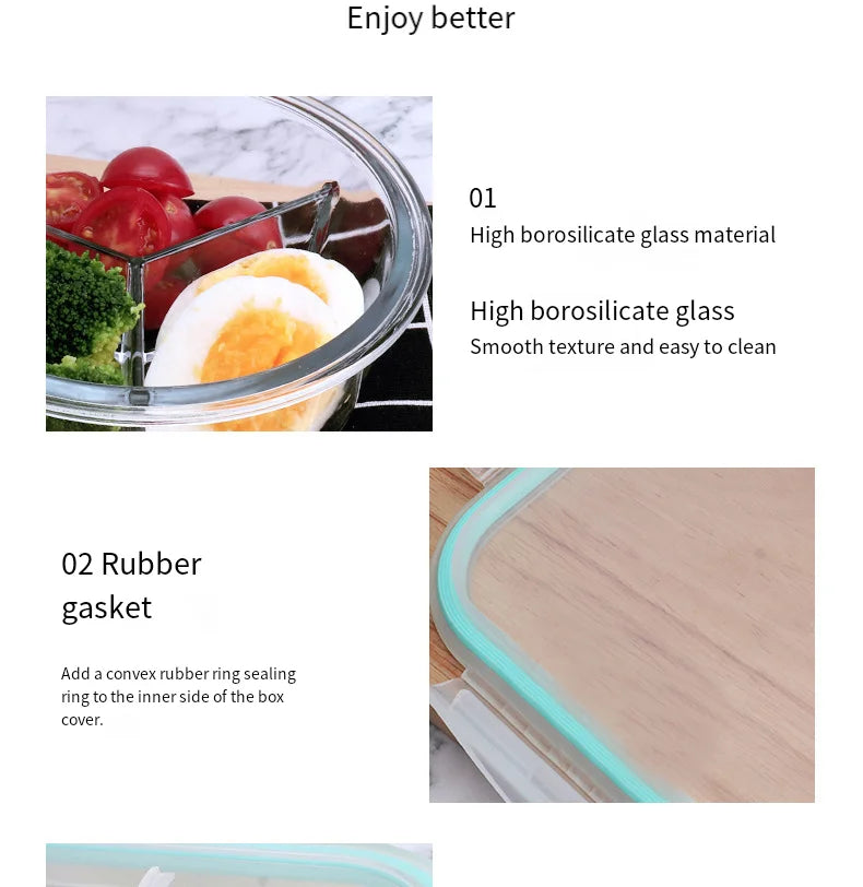 Boîte alimentaire en verre, préparation de repas, boîte à lunch hermétique, compatible micro-ondes, four, congélateur et lave-vaisselle