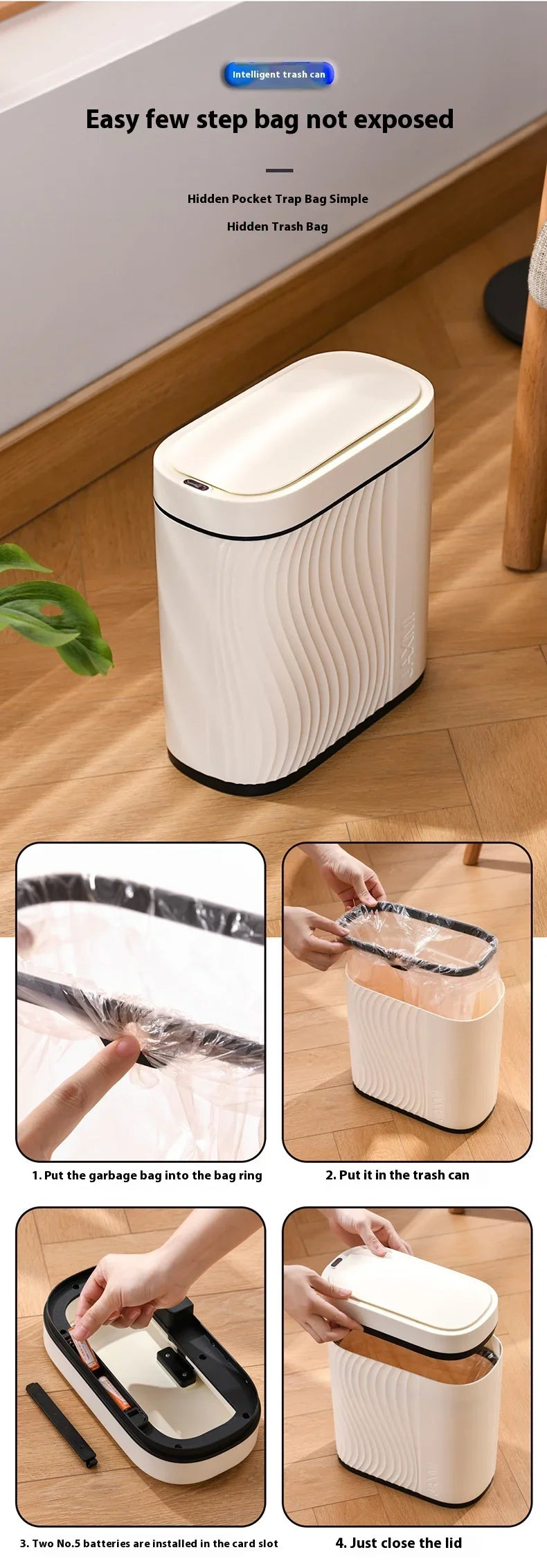 Intelligenter Sensor-Mülleimer Haushalt Leicht Luxuriöser Automatischer WC-Mülleimer Schmaler Schlitz mit Deckel Elektrischer Mülleimer