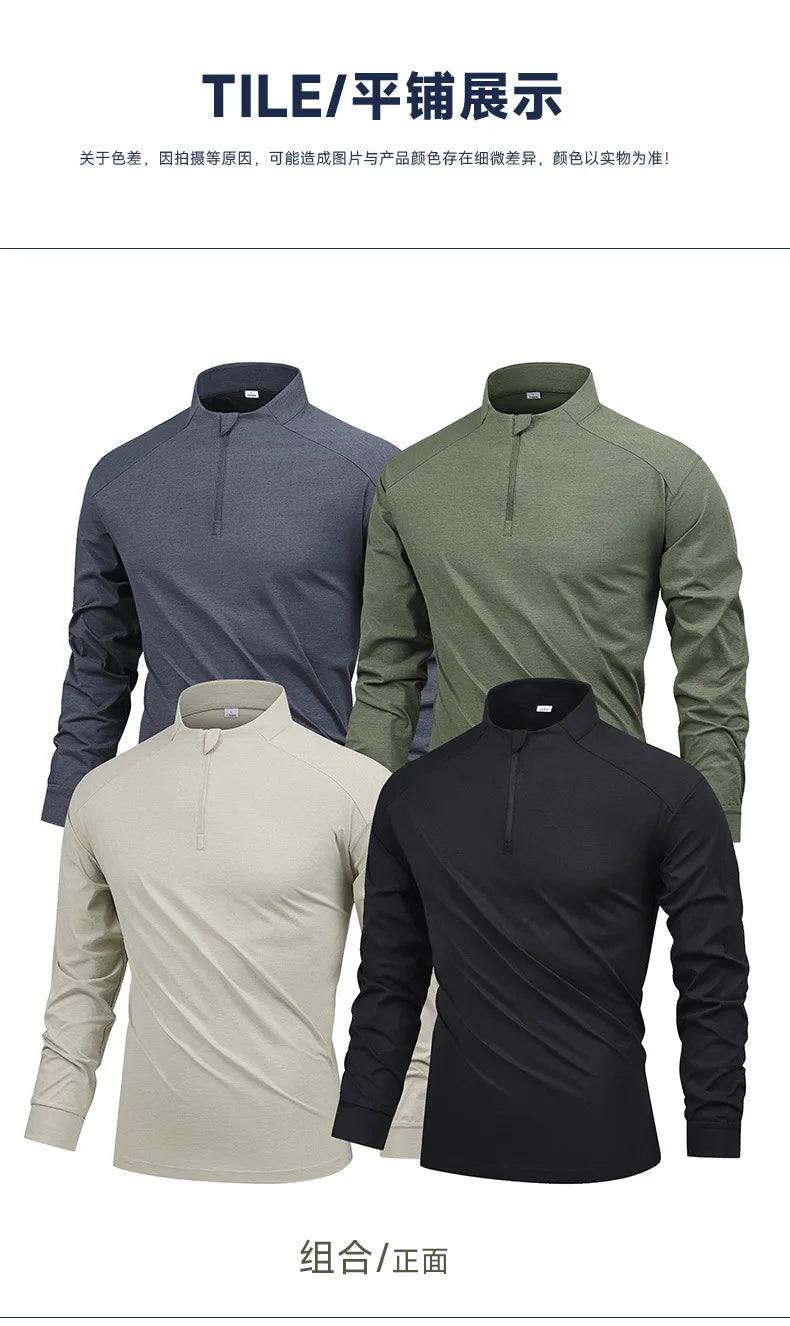 Herren Langarm Performance Shirt mit halbem Reißverschluss – feuchtigkeitsableitendes, schnelltrocknendes Sport-Polo für Outdoor-Sportarten & Fitnesstraining