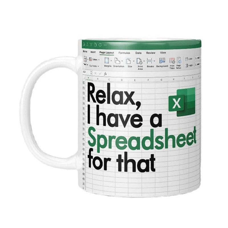 Kreativer tragbarer Excel-Muster-Keramikbecher für Zuhause, Büro, Schreibtisch, Kaffeebecher, Wasserbecher, lustiges Geschenk, 1 Stück