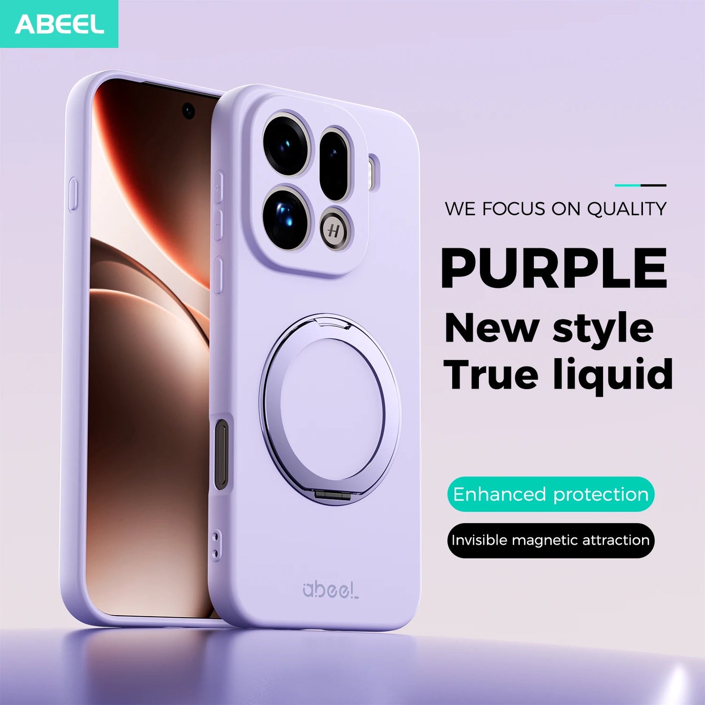Pour étui OPPO Find X9 Pro en silicone liquide doux au toucher avec support magnétique pour anneau et doublure en fourrure, coque de téléphone portable souple