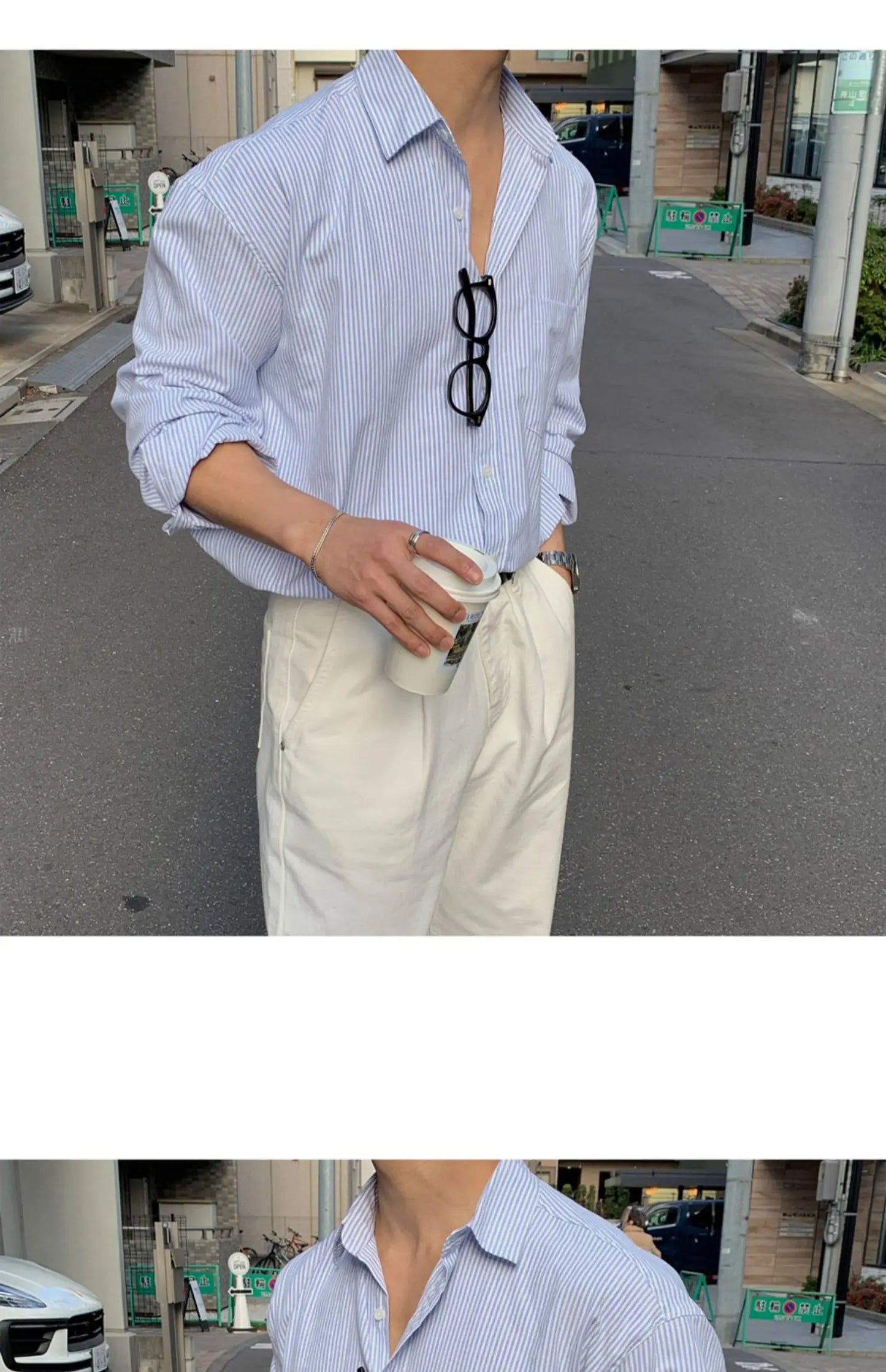 Chemise surdimensionnée rayée pour hommes, T-shirt à manches longues assorti pour le printemps et l'automne, Manteau de chemise coréen décontracté unisexe d'extérieur