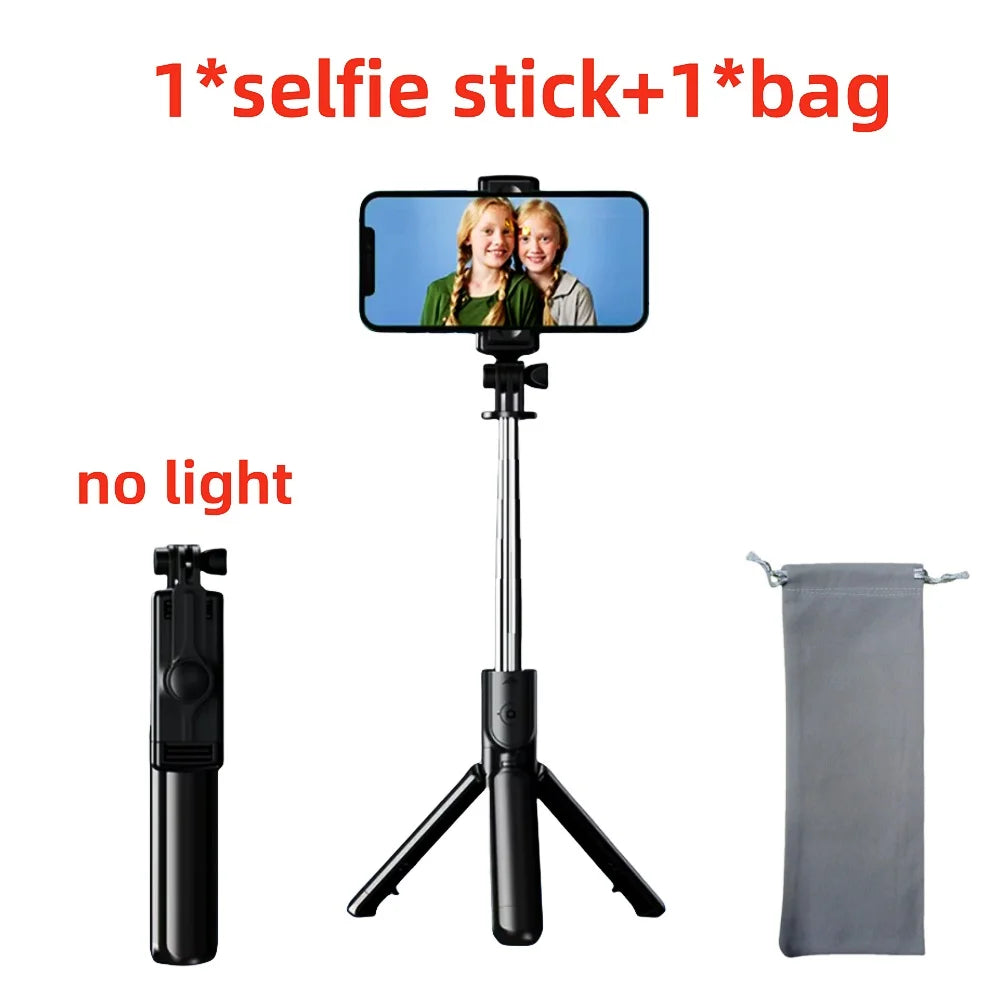 MEUYAG Tragbares, faltbares Selfie-Stick-Stativ mit Aufhelllicht und kabelloser Bluetooth-Fernbedienung für Telefone