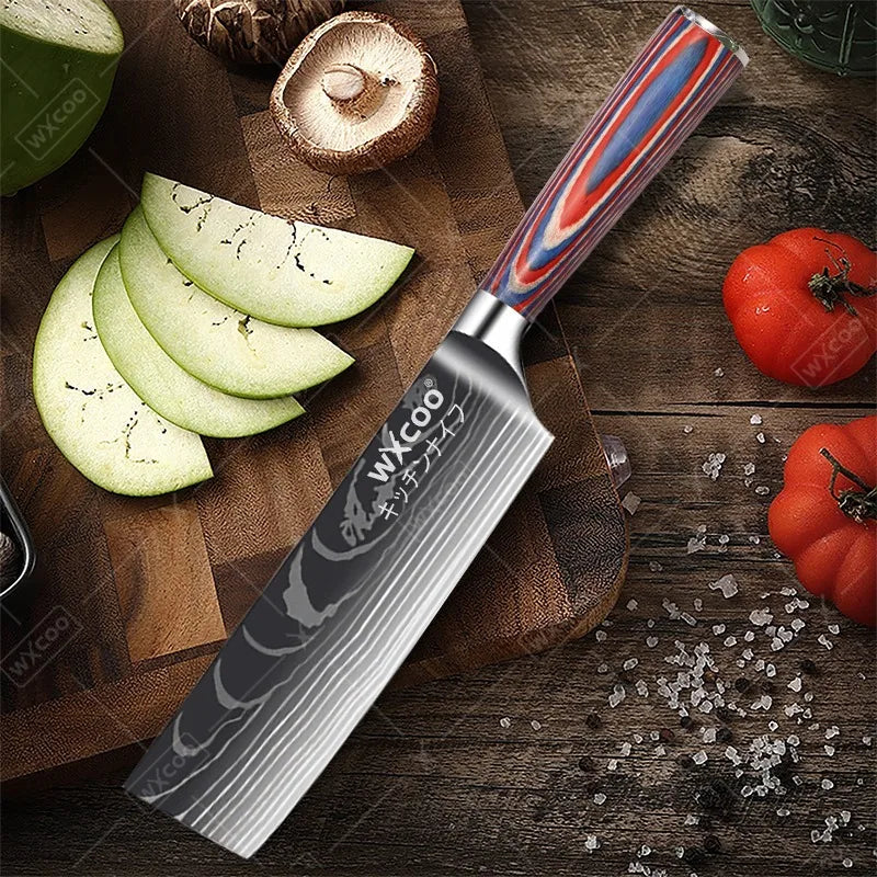 Professional Kitchen Chef's Knife Damascus Japanese Santoku Slicing Knife Meat Cleaver Stainless Steel Butcher Knife with Box