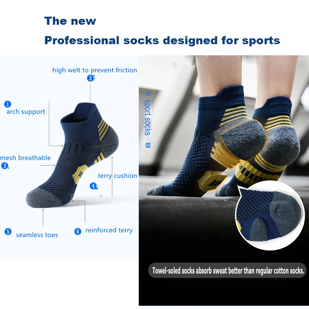 5 Paar neue Herrensocken, Frühling, knöchelhoch, dick gestrickt, Sportsocken, Outdoor, Fitness, atmungsaktiv, schnell trocknend, strapazierfähig, kurze Laufsocken