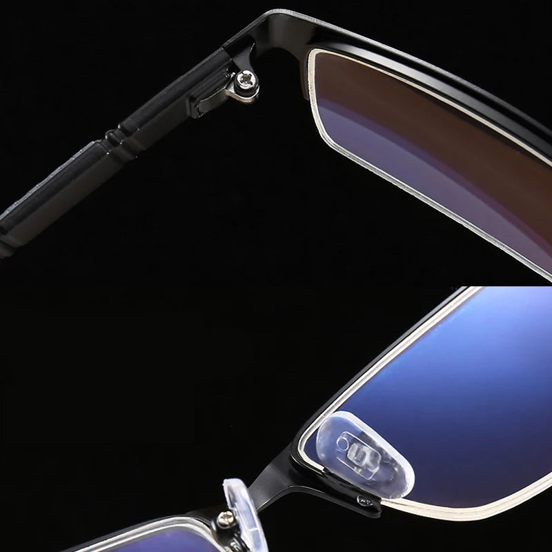 Herren Halb-Rand Lesebrille aus Metall Business Stil Männlich Vintage Weitsicht Presbyopie Anti-Blau HD TR90 Dioptrien Brille
