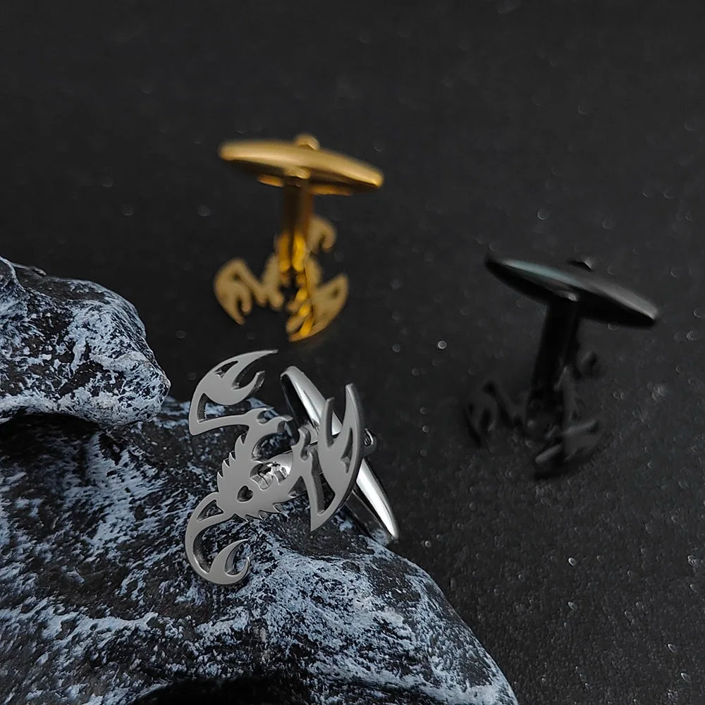 Manschettenknöpfe aus Edelstahl mit Totenkopf, Spinne, Fledermaus, Herren-Hemdknöpfe, Krawatten für Herrenkleidung, dekorative Punk-dunkle Manschettenknöpfe, Schmuckgeschenk