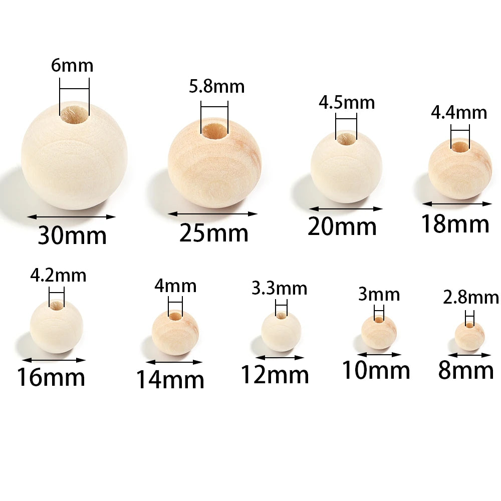 30-100 pièces/lot Perles rondes en bois couleur bûche 6/8/10/12/14/16/18/20/25/30mm Perles entretoises lâches pour accessoires de fabrication de bijoux DIY