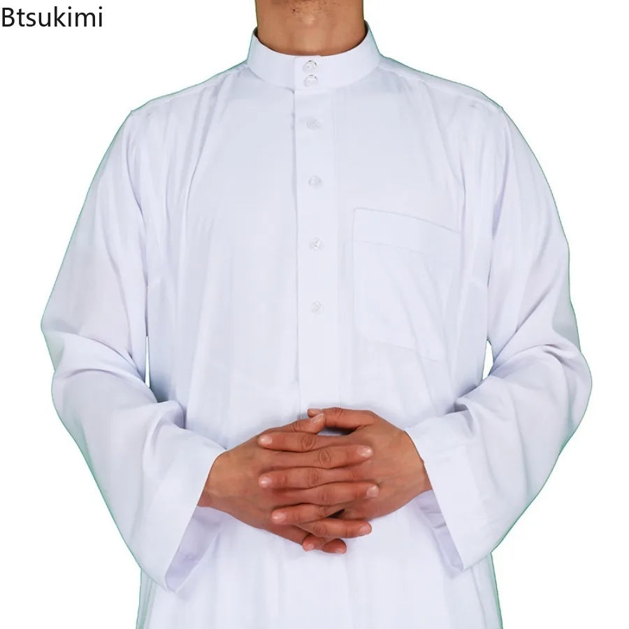 Muslim Fashion Abayas for Men Solid Crew Neck Jubba Thobe Loose Casual Robe Saudi Arabic Kaftan Pakistan Caftan Islamic Clothing