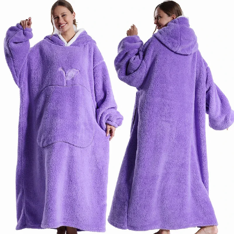Couvertures Portables Extra Longues Hiver Flanelle Couverture à Capuche avec Manches Longues Hommes Femmes Couverture Douce et Confortable pour Adultes